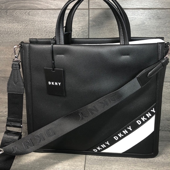 DKNY BOND NORTH-SOUTH TOTE IN BLACK/SILVER